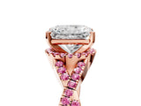 Rose gold Radiant Cut Diamond with Pink Sapphire side stone Halo Twist Band Solitaire Prong Setting Ring_17