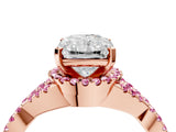 Rose gold Radiant Cut Diamond with Pink Sapphire side stone Halo Twist Band Solitaire Prong Setting Ring_28