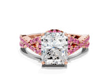 Rose gold Radiant Cut Diamond with Pink Sapphire side stone Halo Twist Band Solitaire Prong Setting Ring_30