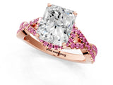 Rose gold Radiant Cut Diamond with Pink Sapphire side stone Halo Twist Band Solitaire Prong Setting Ring_31