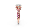 Rose gold Radiant Cut Diamond with Pink Sapphire side stone Halo Twist Band Solitaire Prong Setting Ring_32