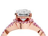Rose gold Radiant Cut Diamond with Pink Sapphire side stone Halo Twist Band Solitaire Prong Setting Ring_34