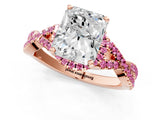 Rose gold Radiant Cut Diamond with Pink Sapphire side stone Halo Twist Band Solitaire Prong Setting Ring_43