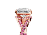 Rose gold Radiant Cut Diamond with Pink Sapphire side stone Halo Twist Band Solitaire Prong Setting Ring_47