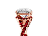 Rose gold Radiant Cut Diamond with Ruby side stone Halo Twist Band Solitaire Prong Setting Ring_17