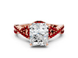 Rose gold Radiant Cut Diamond with Ruby side stone Halo Twist Band Solitaire Prong Setting Ring_24