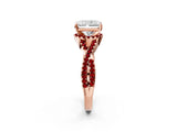 Rose gold Radiant Cut Diamond with Ruby side stone Halo Twist Band Solitaire Prong Setting Ring_26