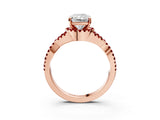 Rose gold Radiant Cut Diamond with Ruby side stone Halo Twist Band Solitaire Prong Setting Ring_27