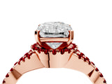 Rose gold Radiant Cut Diamond with Ruby side stone Halo Twist Band Solitaire Prong Setting Ring_28
