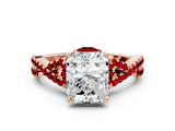 Rose gold Radiant Cut Diamond with Ruby side stone Halo Twist Band Solitaire Prong Setting Ring_30