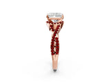 Rose gold Radiant Cut Diamond with Ruby side stone Halo Twist Band Solitaire Prong Setting Ring_32