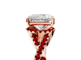 Rose gold Radiant Cut Diamond with Ruby side stone Halo Twist Band Solitaire Prong Setting Ring_35