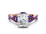 Rose gold Radiant Cut Diamond with Tanzanite side stone Halo Twist Band Solitaire Prong Setting Ring_12