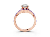 Rose gold Radiant Cut Diamond with Tanzanite side stone Halo Twist Band Solitaire Prong Setting Ring_15