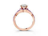 Rose gold Radiant Cut Diamond with Tanzanite side stone Halo Twist Band Solitaire Prong Setting Ring_27