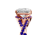 Rose gold Radiant Cut Diamond with Tanzanite side stone Halo Twist Band Solitaire Prong Setting Ring_29