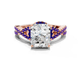 Rose gold Radiant Cut Diamond with Tanzanite side stone Halo Twist Band Solitaire Prong Setting Ring_30