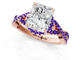 Rose gold Radiant Cut Diamond with Tanzanite side stone Halo Twist Band Solitaire Prong Setting Ring_31