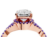Rose gold Radiant Cut Diamond with Tanzanite side stone Halo Twist Band Solitaire Prong Setting Ring_34