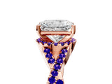 Rose gold Radiant Cut Diamond with Tanzanite side stone Halo Twist Band Solitaire Prong Setting Ring_35