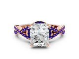 Rose gold Radiant Cut Diamond with Tanzanite side stone Halo Twist Band Solitaire Prong Setting Ring_42