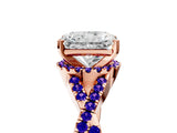 Rose gold Radiant Cut Diamond with Tanzanite side stone Halo Twist Band Solitaire Prong Setting Ring_47
