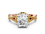 Rose gold Radiant Cut Diamond with Yellow Sapphire side stone Halo Twist Band Solitaire Prong Setting Ring_12
