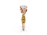 Rose gold Radiant Cut Diamond with Yellow Sapphire side stone Halo Twist Band Solitaire Prong Setting Ring_14