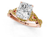 Rose gold Radiant Cut Diamond with Yellow Sapphire side stone Halo Twist Band Solitaire Prong Setting Ring_25