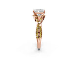 Rose gold Radiant Cut Diamond with Yellow Sapphire side stone Halo Twist Band Solitaire Prong Setting Ring_26