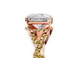 Rose gold Radiant Cut Diamond with Yellow Sapphire side stone Halo Twist Band Solitaire Prong Setting Ring_29