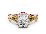 Rose gold Radiant Cut Diamond with Yellow Sapphire side stone Halo Twist Band Solitaire Prong Setting Ring_30