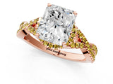 Rose gold Radiant Cut Diamond with Yellow Sapphire side stone Halo Twist Band Solitaire Prong Setting Ring_31