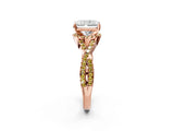 Rose gold Radiant Cut Diamond with Yellow Sapphire side stone Halo Twist Band Solitaire Prong Setting Ring_32