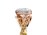 Rose gold Radiant Cut Diamond with Yellow Sapphire side stone Halo Twist Band Solitaire Prong Setting Ring_35