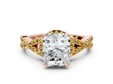 Rose gold Radiant Cut Diamond with Yellow Sapphire side stone Halo Twist Band Solitaire Prong Setting Ring_42