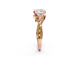 Rose gold Radiant Cut Diamond with Yellow Sapphire side stone Halo Twist Band Solitaire Prong Setting Ring_44