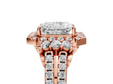 Rose gold Radiant Cut Double Halo Diamond Engagement Ring with Pave Band and Four-Prong Setting_48