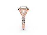 Rose gold Radiant Cut Double Halo Split Shank Diamond Ring with Prong Setting_51
