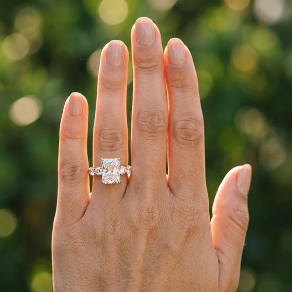 Rose gold Radiant Cut Five-Stone Prong Set Diamond Ring with Classic Band