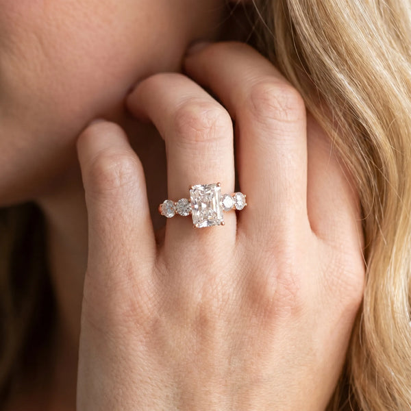 Rose gold Radiant Cut Five-Stone Prong Set Diamond Ring with Classic Band