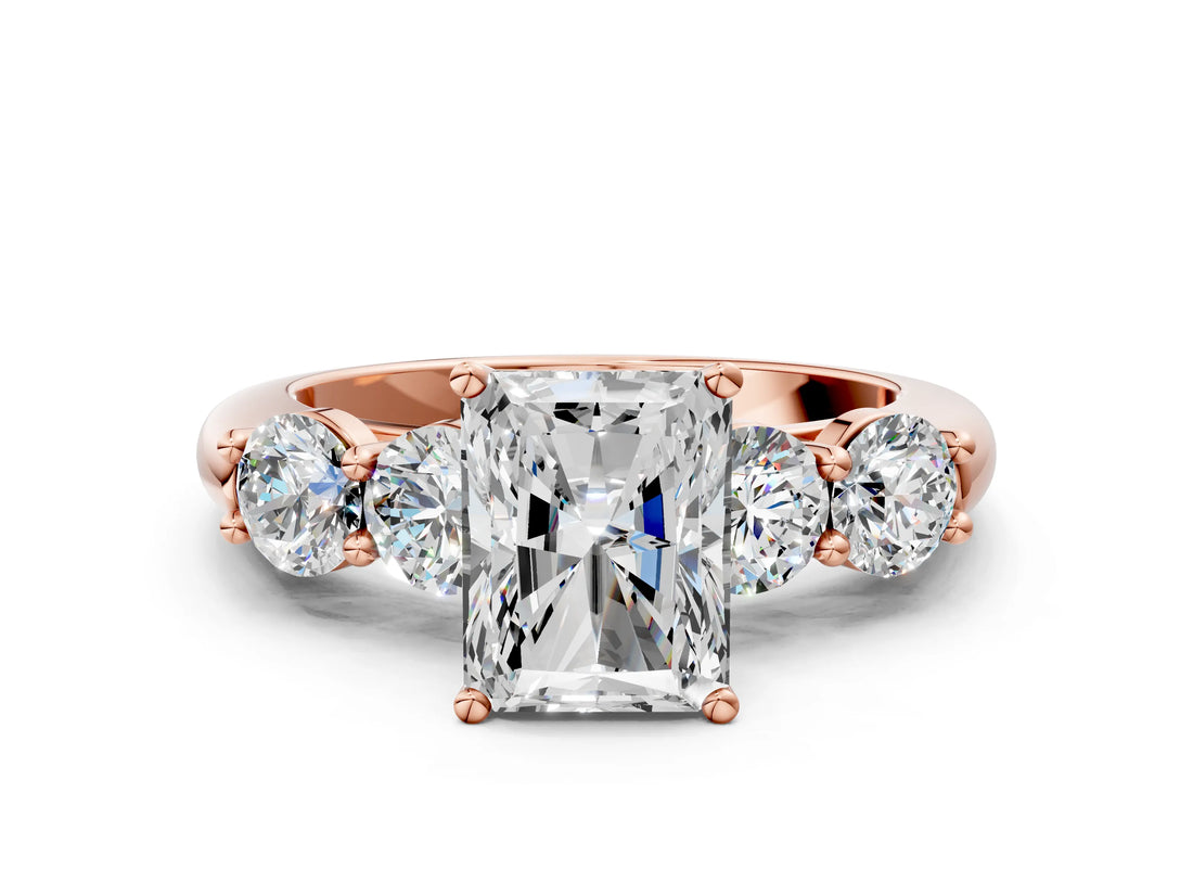 Rose gold Radiant Cut Five-Stone Prong Set Diamond Ring with Classic Band_45