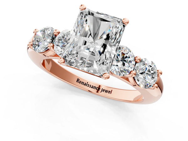 Rose gold Radiant Cut Five-Stone Prong Set Diamond Ring with Classic Band