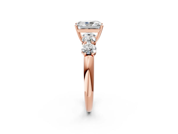 Rose gold Radiant Cut Five-Stone Prong Set Diamond Ring with Classic Band