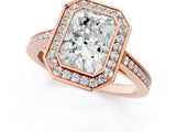 Rose gold Radiant Cut Halo Bezel Diamond Pave Band Ring_10