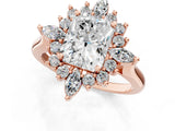 Rose gold Radiant Cut Halo Diamond Cluster Ring with Marquise and Round Stones on a White Gold Band with Prong Setting_28