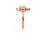 Rose gold Radiant Cut Halo Diamond Cluster Ring with Marquise and Round Stones on a White Gold Band with Prong Setting_29