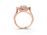 Rose gold Radiant Cut Halo Diamond Cluster Ring with Marquise and Round Stones on a White Gold Band with Prong Setting_30