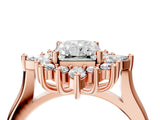 Rose gold Radiant Cut Halo Diamond Cluster Ring with Marquise and Round Stones on a White Gold Band with Prong Setting_31