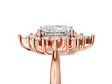 Rose gold Radiant Cut Halo Diamond Cluster Ring with Marquise and Round Stones on a White Gold Band with Prong Setting_32